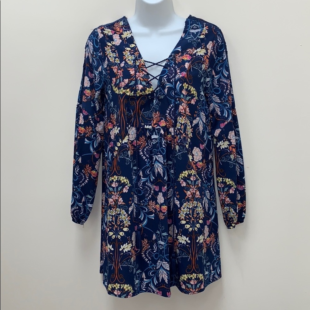 NWT Boho Navy Blue Print Dress